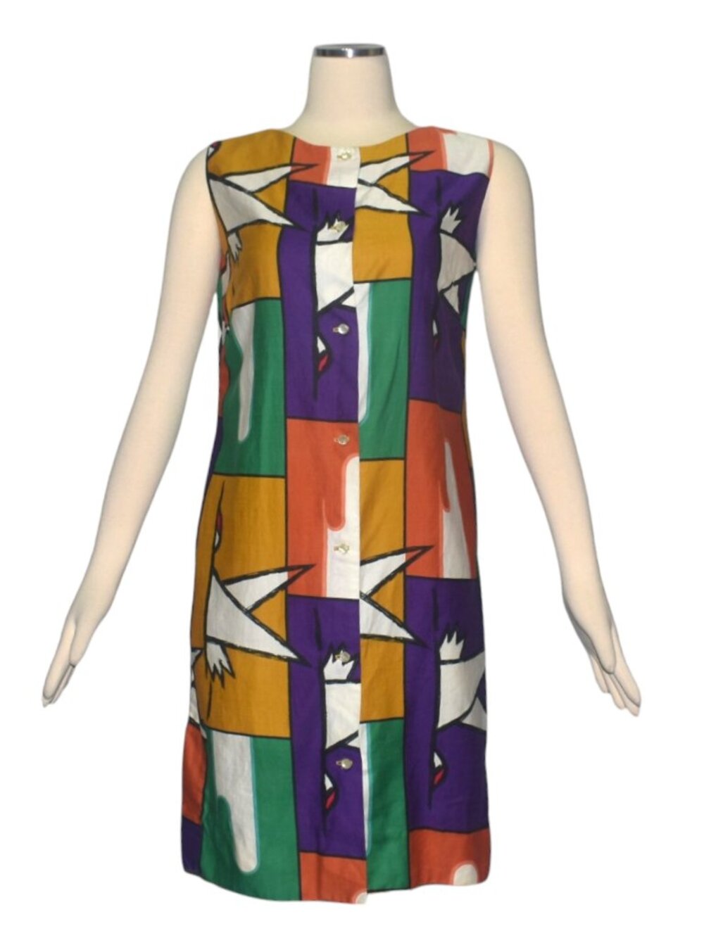 Vintage 1960s 60s Tori Richard Honolulu Mod Color Block Shift Dress M